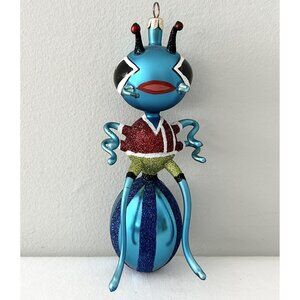 Slavic Treasures Gentlemen Ant Glass Christmas Ornament Poland Hand Painted Blue